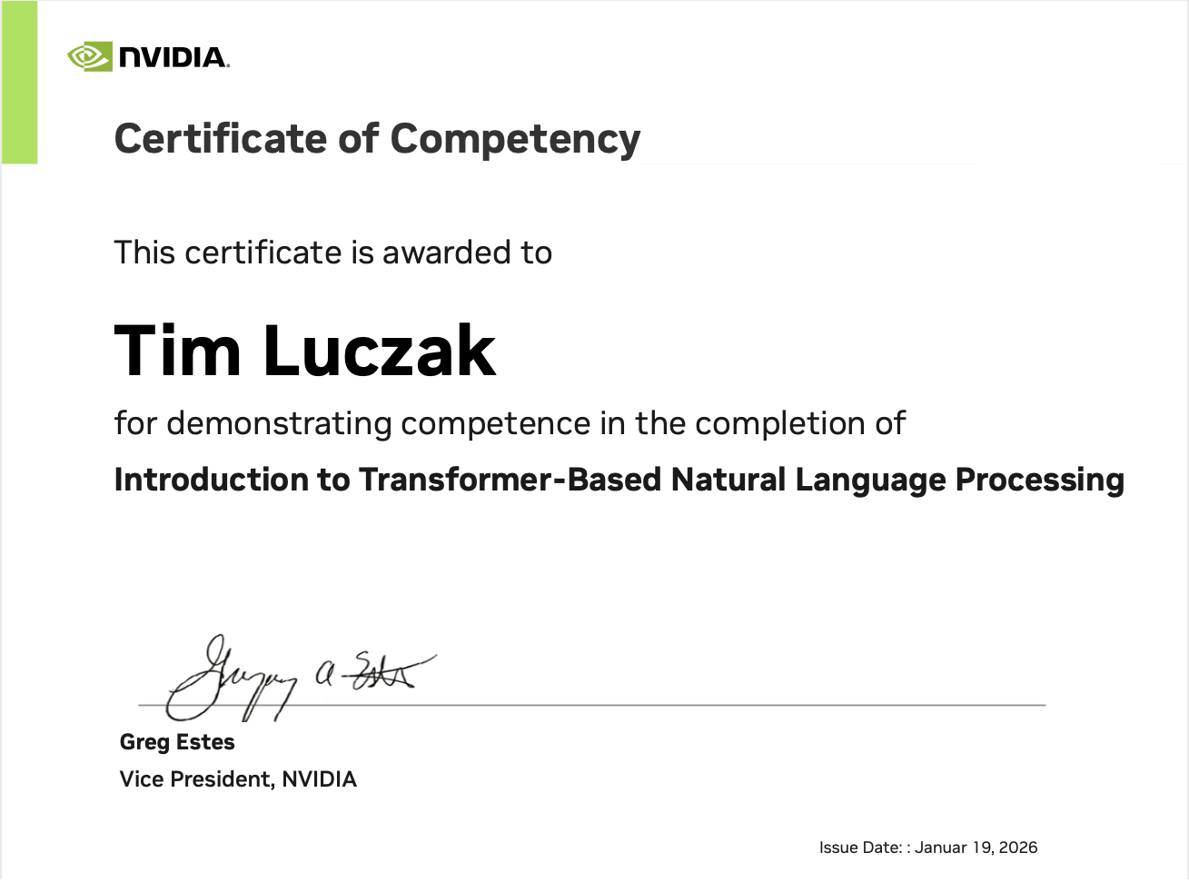 TimLu_Certificate-NVIDIA-Introduction to Transformer-Based Natural Language Processing